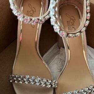 Jewel Badgley Mischka Nude Heels with Rhinestones